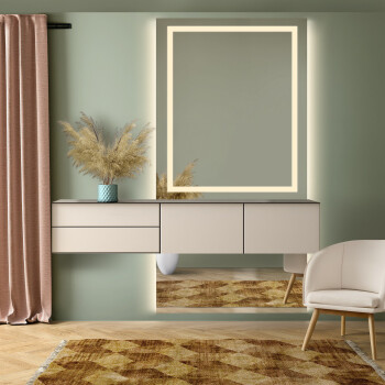 Lustro prostokątne EMI GLAM piaskowane z podświetleniem LED i białą zabudową MDF 70x150 - wymiar górnej części 70x110 - wymiar dolnej części 70x40