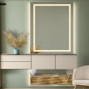 Lustro prostokątne EMI GLAM piaskowane z podświetleniem LED i białą zabudową MDF-#1