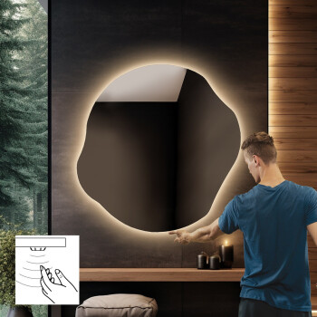 Lustro organiczne CYRKON z podświetleniem LED 80x83 - włącznik sensoryczny na środku na dole + ŻYWOTNOŚĆ TAŚMY LED LONG LIFE 70 000 GODZ