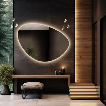Lustro organiczne OBSYDIAN z podświetleniem LED 105x80 - poziom - głośnik bluetooth + ŻYWOTNOŚĆ TAŚMY LED LONG LIFE 70 000 GODZ