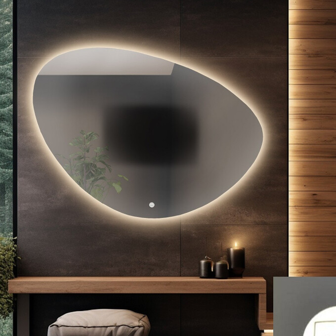 Lustro organiczne OBSYDIAN z podświetleniem LED + mata antyparowa z dedykowanym włącznikiem dotykowym (na środku na dole) + ŻYWOTNOŚĆ TAŚMY LED LONG LIFE 70 000 GODZ-#0