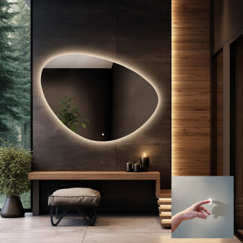 Lustro organiczne OBSYDIAN z podświetleniem LED 105x80 - poziom + włącznik dotykowy (na środku na dole) + ŻYWOTNOŚĆ TAŚMY LED LONG LIFE 70 000 GODZ