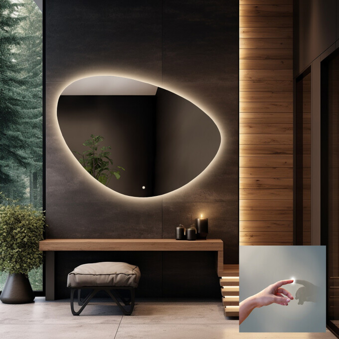 Lustro organiczne OBSYDIAN z podświetleniem LED + włącznik dotykowy (na środku na dole) + ŻYWOTNOŚĆ TAŚMY LED LONG LIFE 70 000 GODZ-#0