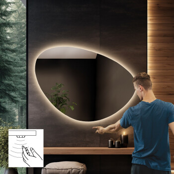 Lustro organiczne OBSYDIAN z podświetleniem LED 105x80 - poziom - włącznik sensoryczny na środku na dole + ŻYWOTNOŚĆ TAŚMY LED LONG LIFE 70 000 GODZ