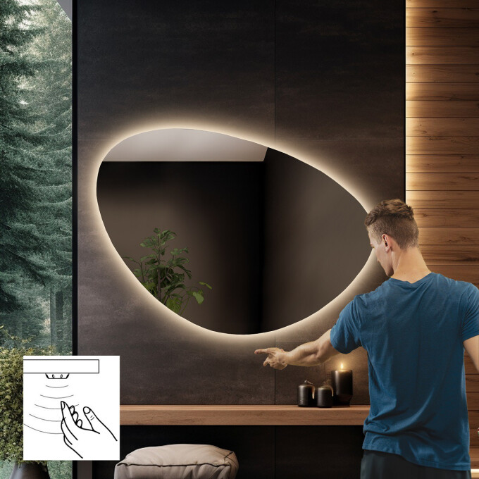 Lustro organiczne OBSYDIAN z podświetleniem LED - włącznik sensoryczny na środku na dole + ŻYWOTNOŚĆ TAŚMY LED LONG LIFE 70 000 GODZ-#0