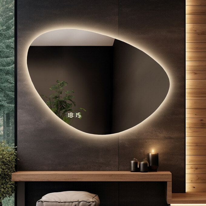 Lustro organiczne OBSYDIAN z podświetleniem LED + zegar cyfrowy z czujnikiem temperatury (wg załącznika) + ŻYWOTNOŚĆ TAŚMY LED LONG LIFE 70 000 GODZ-#0