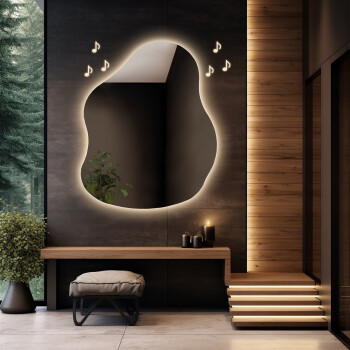 Lustro organiczne STONE z podświetleniem LED 80x103 - głośnik bluetooth + ŻYWOTNOŚĆ TAŚMY LED LONG LIFE 70 000 GODZ