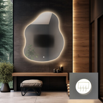 Lustro organiczne STONE z podświetleniem LED 100x129 + mata antyparowa z dedykowanym włącznikiem dotykowym (na środku na dole) + ŻYWOTNOŚĆ TAŚMY LED LONG LIFE 70 000 GODZ