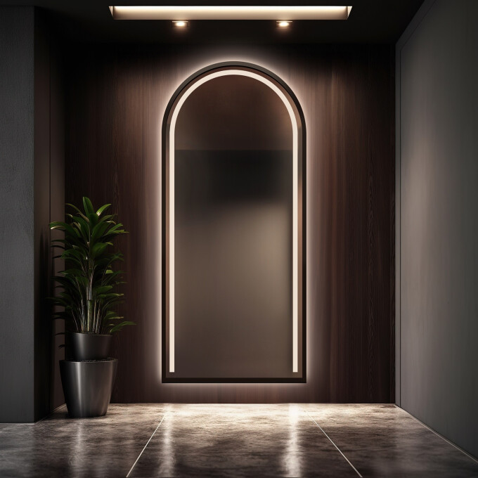 Lustro półowalne PLATO w ramie MDF piaskowane z podświetleniem LED-#0