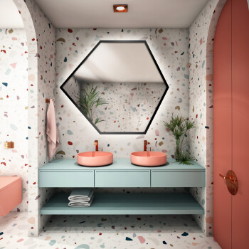 Lustro o geometrycznym kształcie GEOME białe w ramie MDF z podświetleniem LED 60x52