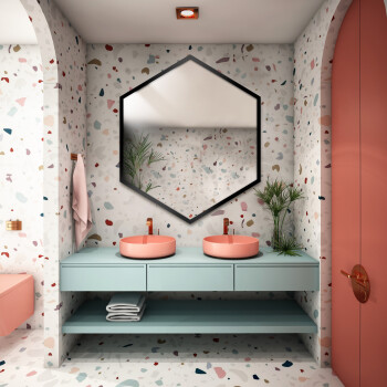 Lustro o geometrycznym kształcie HEXA srebrne w ramie MDF 50x58