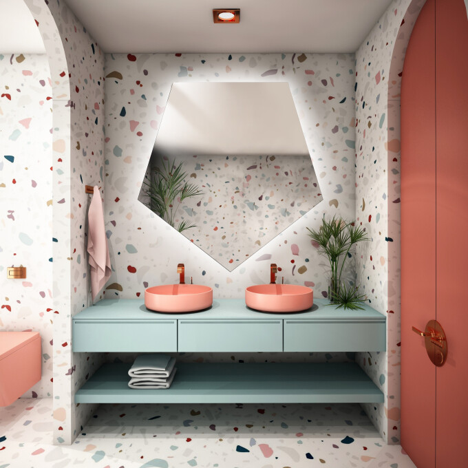 Lustro o geometrycznym kształcie PENTA z podświetleniem LED-#0