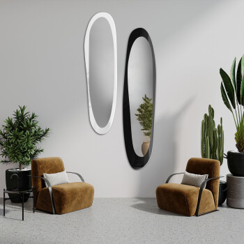 Zestaw dwóch luster organicznych SECCO srebrne z białym i czarnym lacobelem 60x132 (2szt)